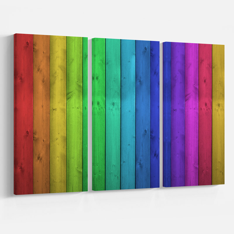 East Urban Home Rainbow Colors On Wooden Oil Painting Print