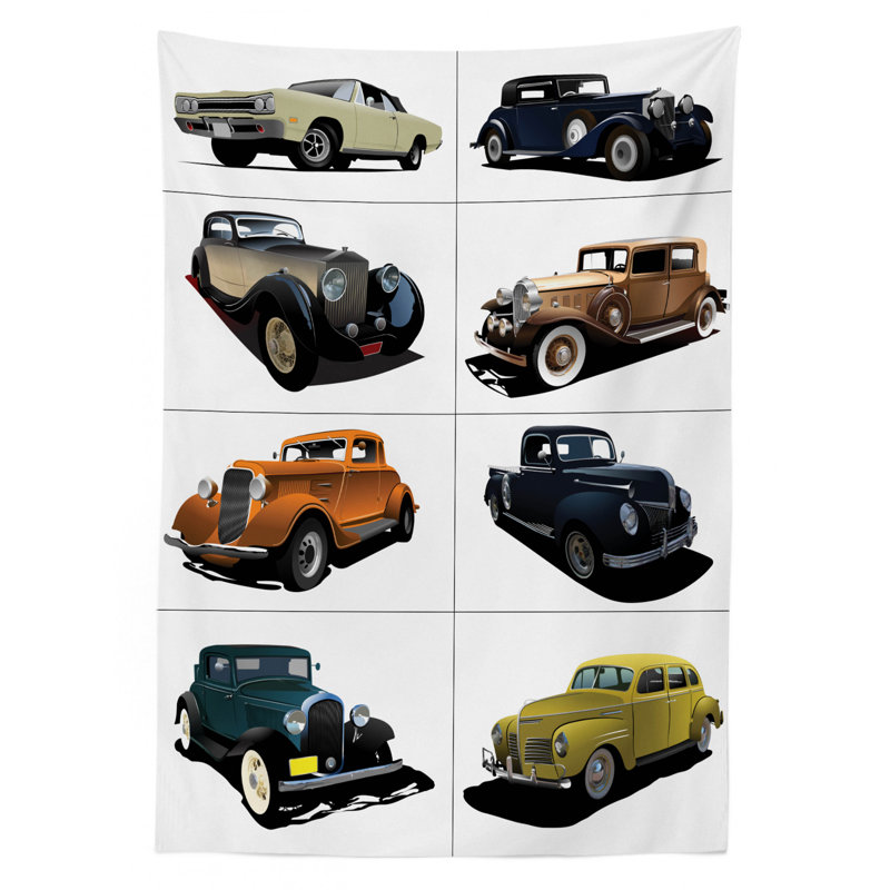 East Urban Home Ambesonne Cars Tablecloth Rare Fifties Vintage Cars With Closed Roof Tops Original Timeless Automobile Graphic Rectangular Table Cover For Dining Room Kitchen Decor 52 X 70 Multicolor Wayfair