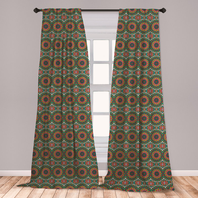 East Urban Home Ambesonne Mandala Window Curtains Colorful Art Inspiration Mystical Chinese Design Blossoms Lightweight Decorative Panels Set Of 2 With Rod Pocket 56 X 84 Multicolor Wayfair