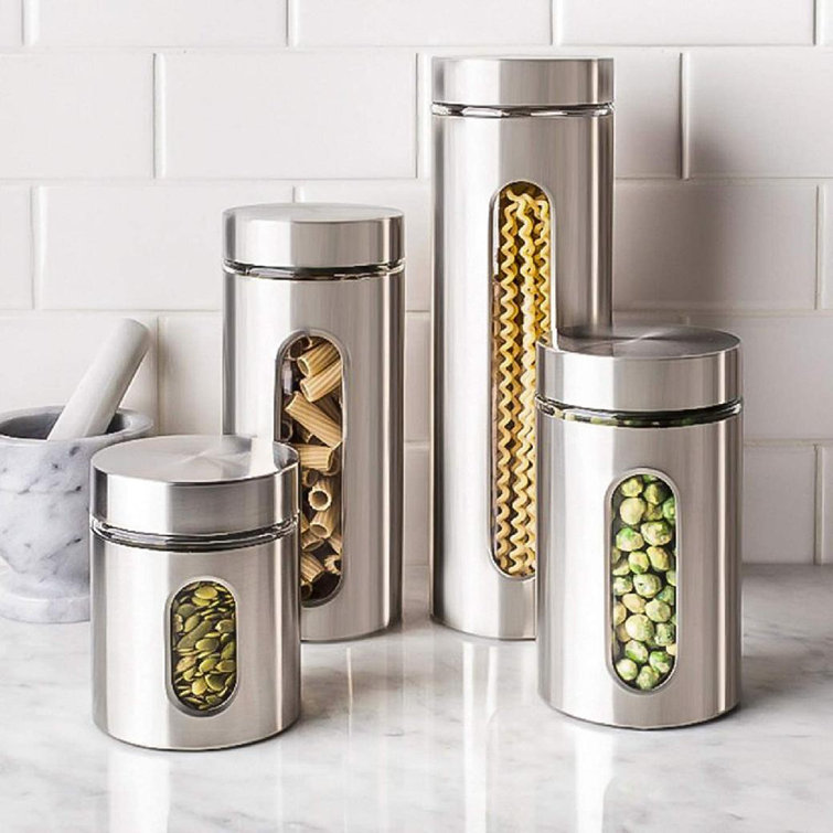 Quality Stainless Steel Canister Set For Kitchen Counter With Glass Window  & Airtight Lid - Food Storage Containers With Lids Airtight - Pantry ...