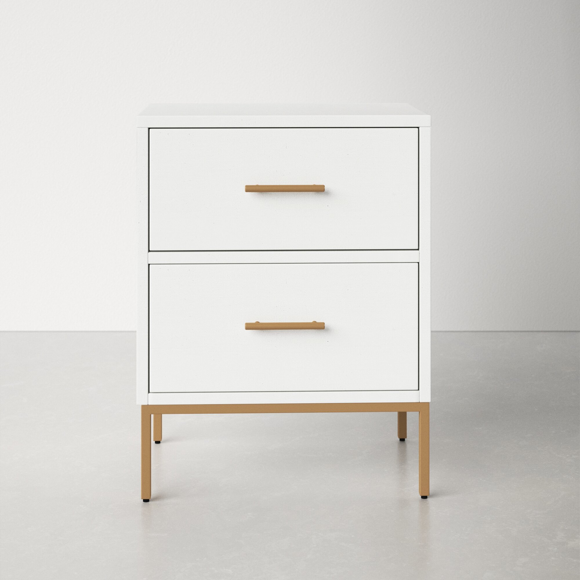 white nightstand with gold