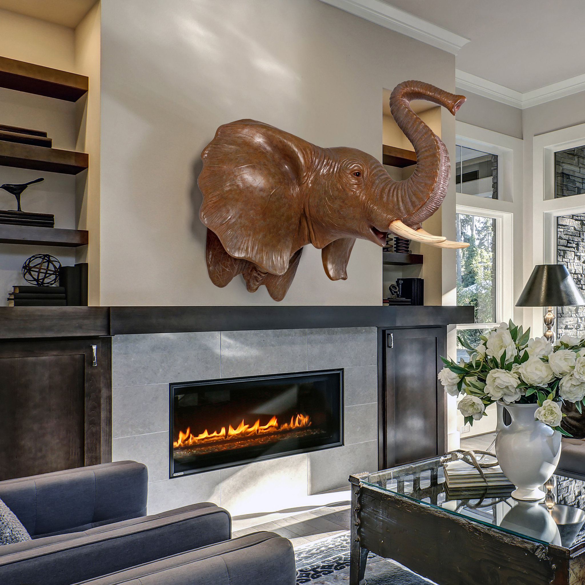 Design Toscano Exotic African Elephant Trophy Head Wall Mount Design Toscano Exotic African Elephant