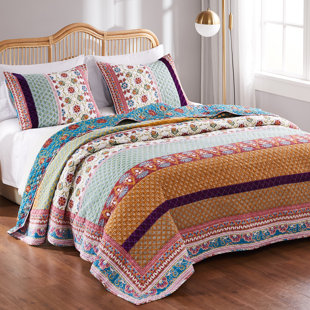 BEAUTIFUL TROPICAL EXOTIC BLUE TEAL AQUA PURPLE YELLOW TURQUOISE RED QUILT SET 