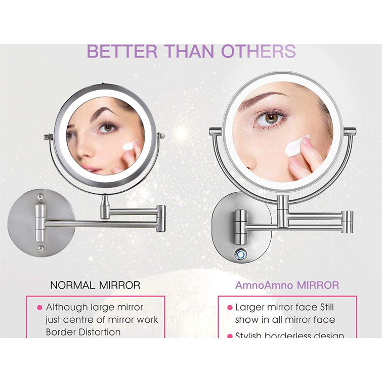 Latitude Run Vanity Mirror 8 5 Led Double Sided Swivel Wall Mount Makeup Mirror With 10x Magnification 13 7 Extension Touch Button Adjustable Light Suitable For Bedroom Or Bathroom Wayfair