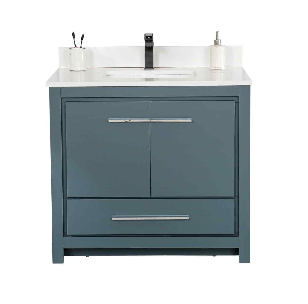 Adorn Vanity Mila 36'' Freestanding Single Bathroom Vanity with Quartz Vanity Top & Mirror