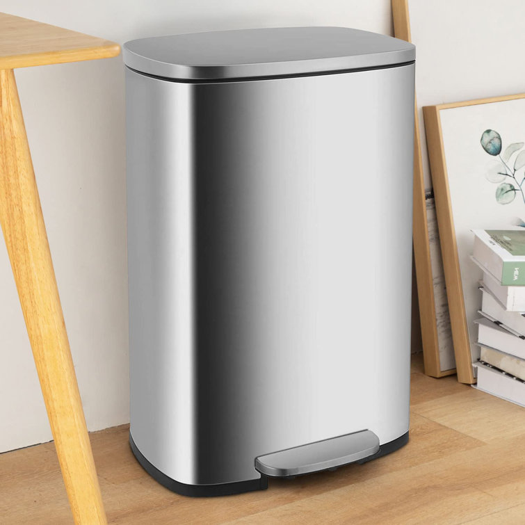 13.2 Gallon(50L) Trash Can, Fingerprint Proof Stainless Steel Kitchen  Garbage Can With Removable Inner Bucket And Hinged Lids, Pedal Rubbish Bin  For ...