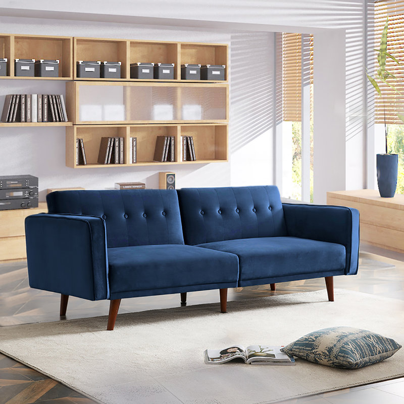 Corrigan Studio Limones 84 2 Wide Velvet Square Arm Convertible Sofa Wayfair