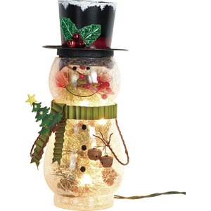 Crackle Glass and Metal Snowman Light