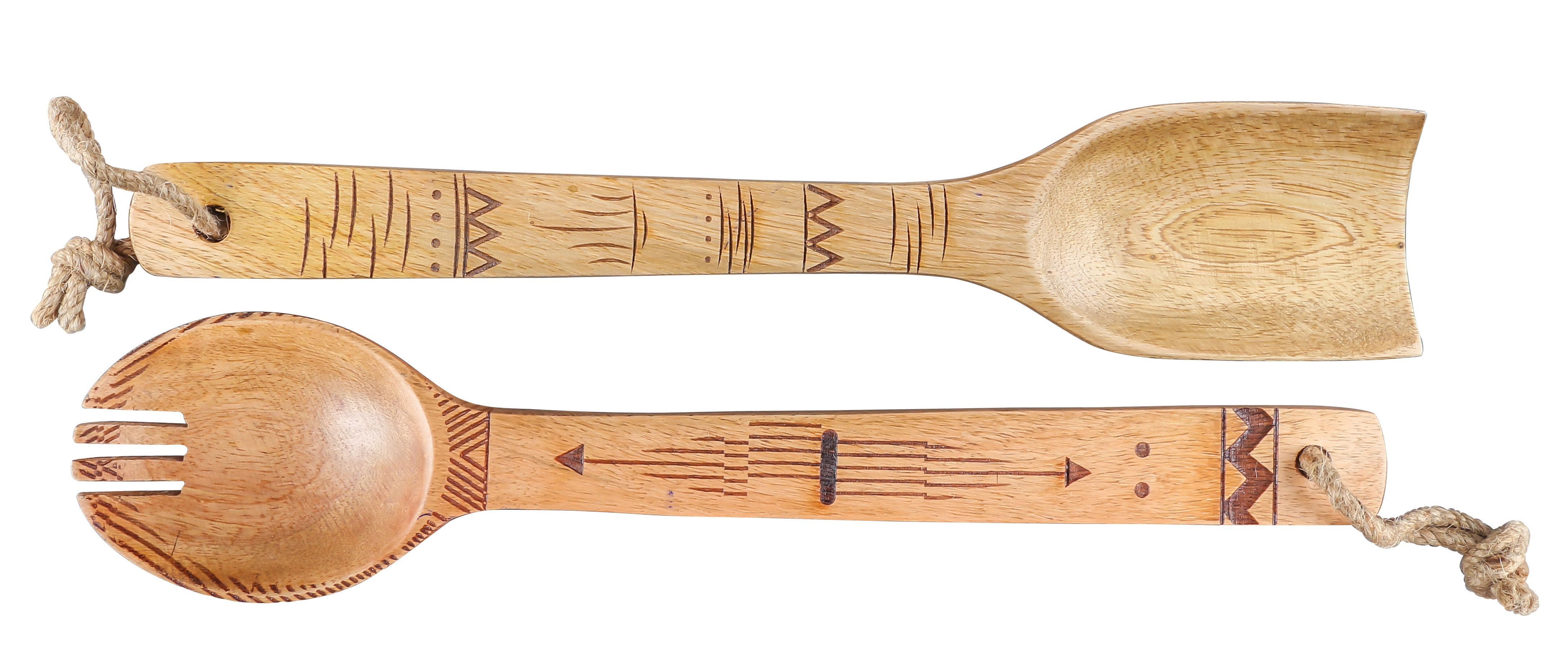 Foundry Select Robbinsen Wooden Tribal Etched 2 Piece Salad Servers Set