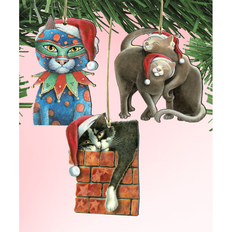 The Holiday Aisle 3 Piece Cats Wooden Hanging Figurine Ornament Set Wayfair