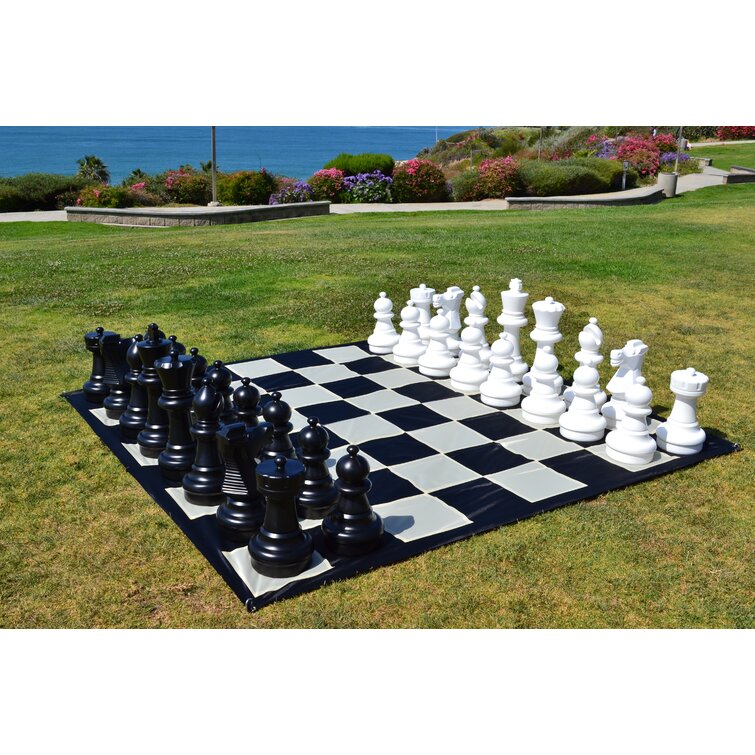 Giant Outdoor Chess Game Set Large Pieces 4 ft Mat Board Weatherproof Plastic 