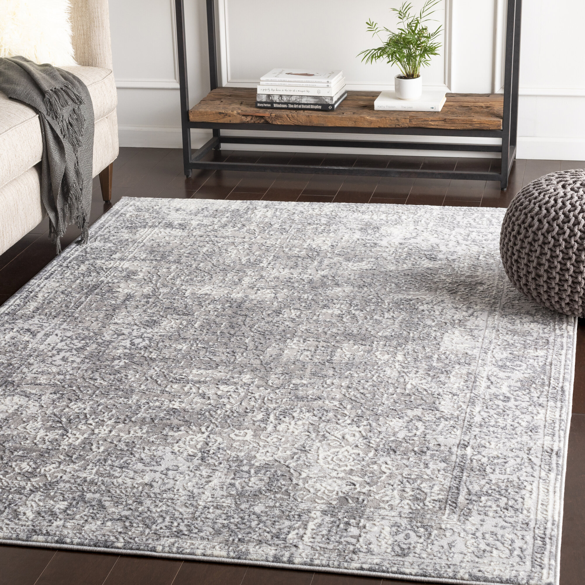 Williston Forge Winchester Floral Area Rug In Light Grey White   Winchester Floral Area Rug In Light Greywhite 