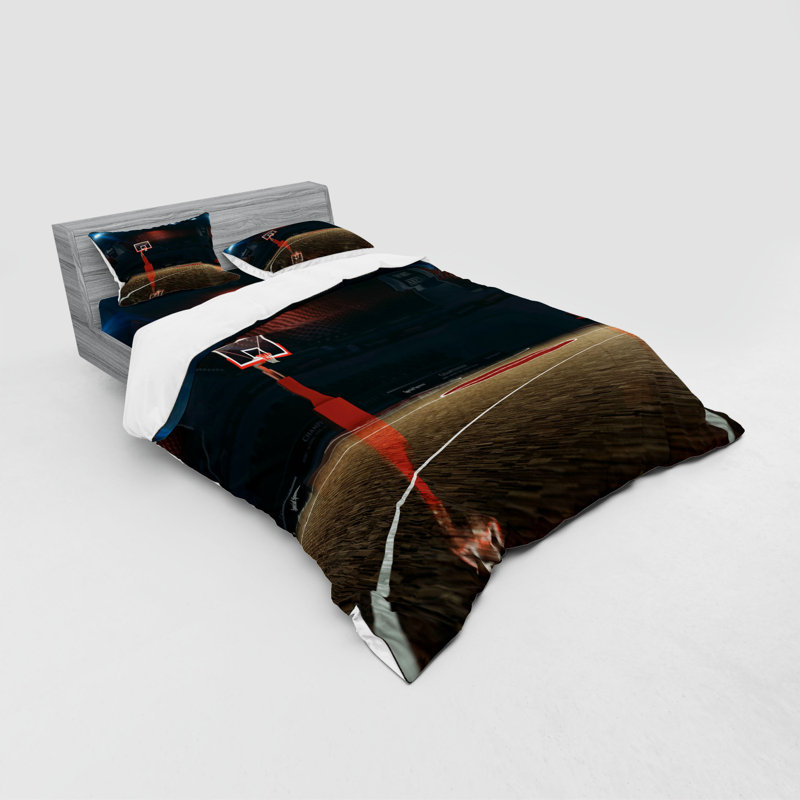 East Urban Home Picture Of Empty Basketball Court Sport Arena With Wood Floor Print Duvet Cover Set