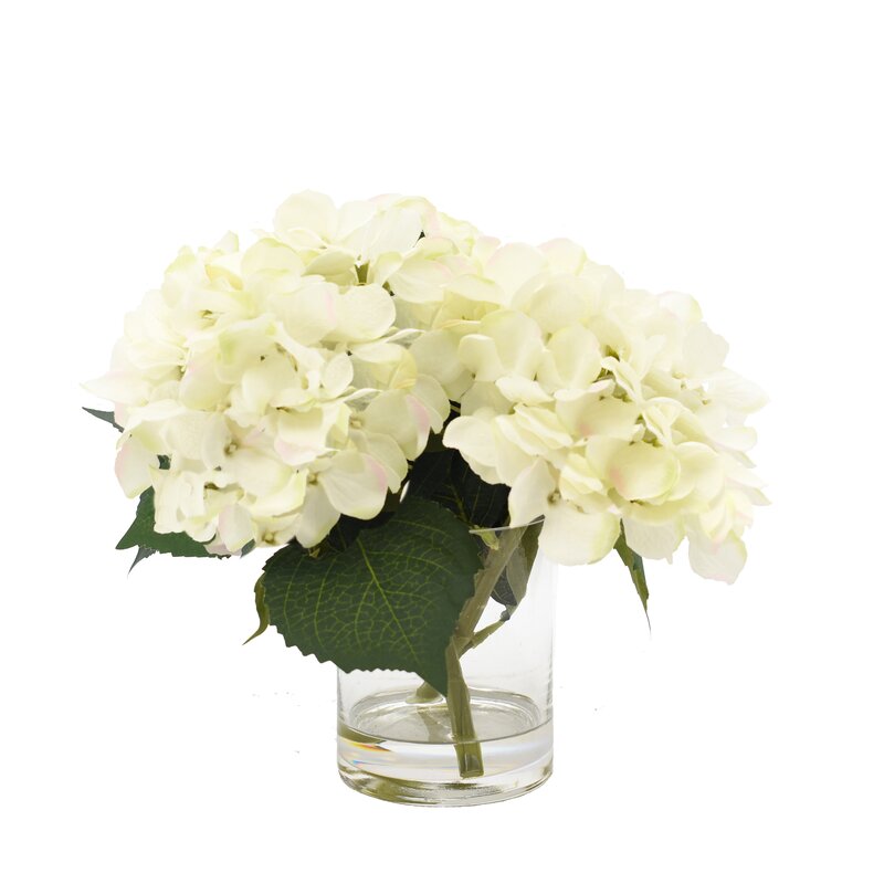 White Hydrangea in Glass Vase & Reviews | Joss & Main