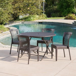 Shantay Outdoor Wicker 5 Piece Dining Set