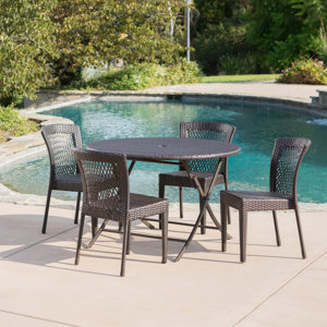 Shantay Outdoor Wicker 5 Piece Dining Set