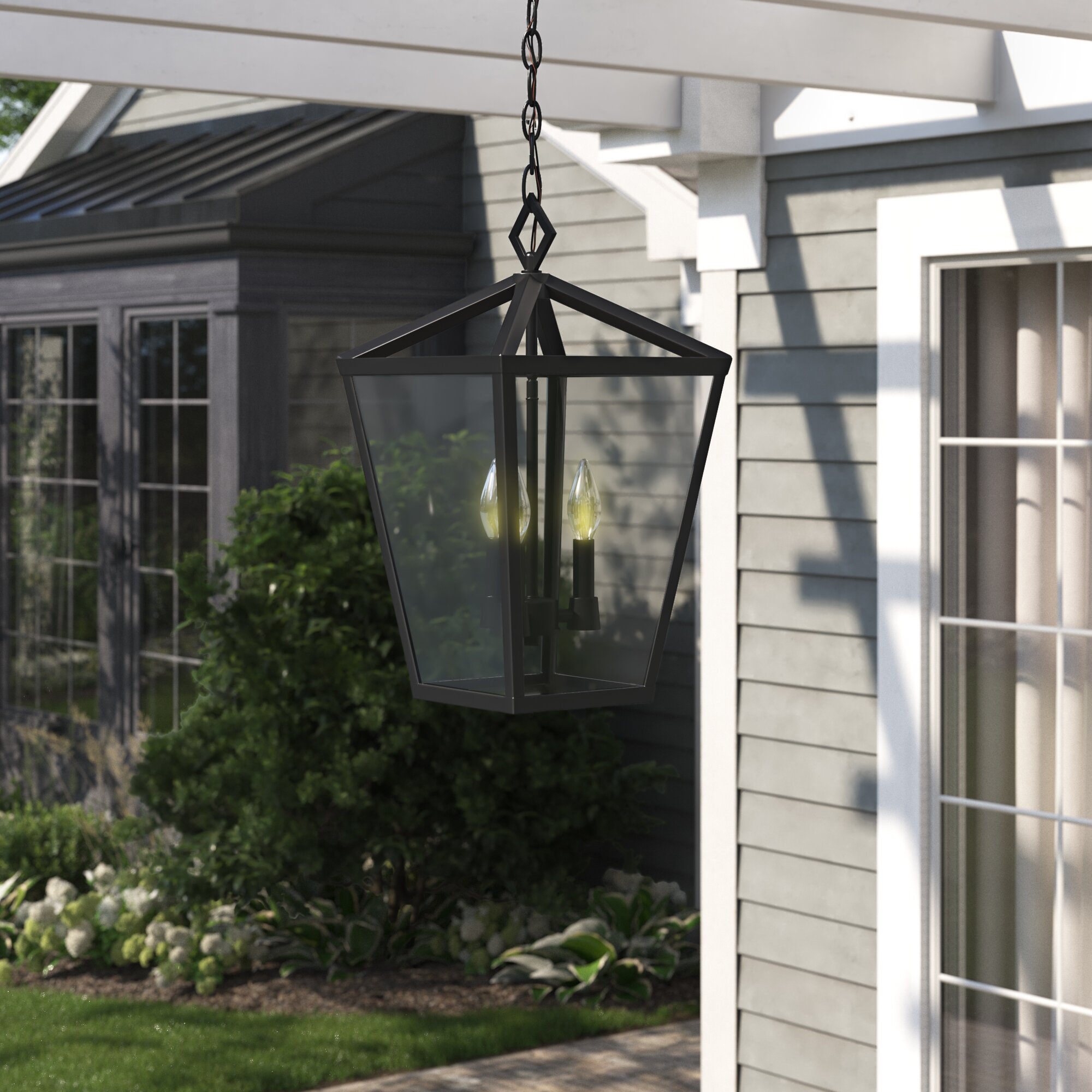 Aluminum Black Hanging Light Outdoor Modern Porch 22" H x 9" W Front Door New! 