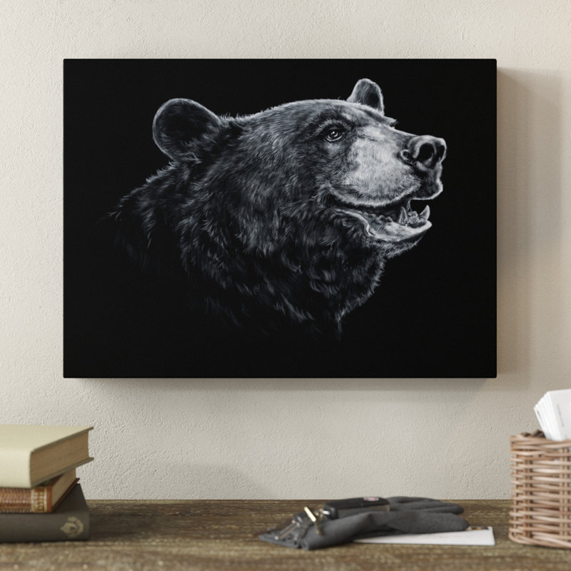 Millwood Pines Black White Black Bear Acrylic Painting Print On