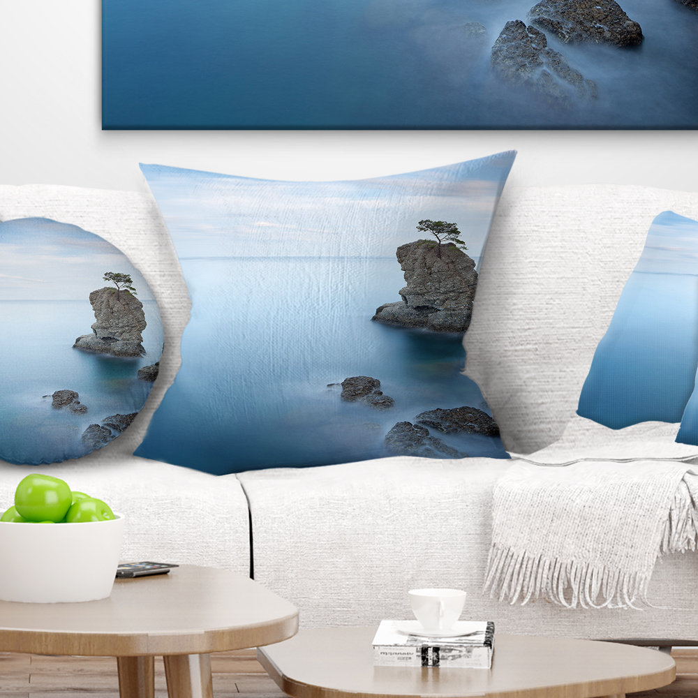 East Urban Home Beach Photo Pine Tree Rock At Portofino Park Pillow Wayfair