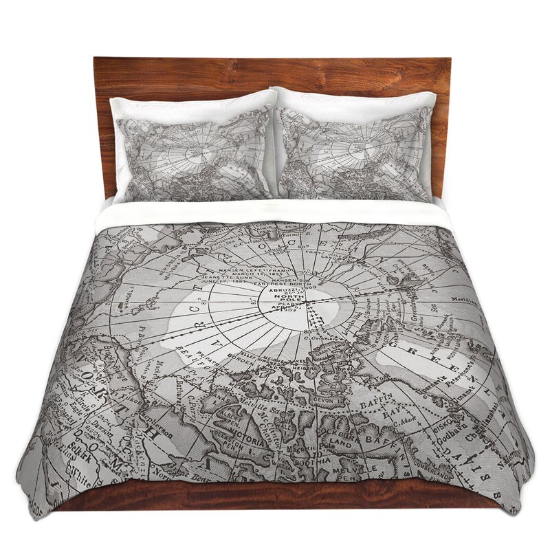 World Menagerie Mcdiarmid Arctic Light Gray Map Duvet Cover Set