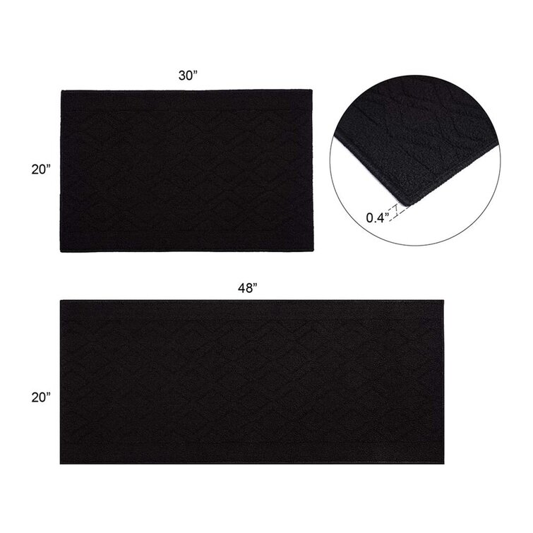 48x20 Inch/30X20 Inch Kitchen Rug Mats Made of 100% Polypropylene 2 Pieces Soft Kitchen Mat Specialized in Anti Slippery and Machine Washable,Black