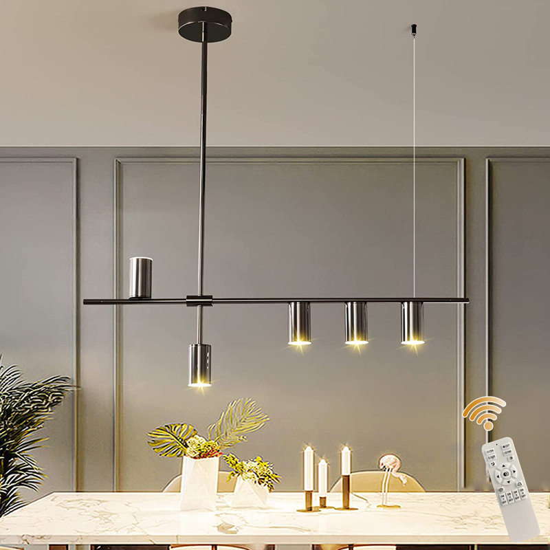 Pendant Light Fixtures, Dimmable Modern Led Chandelier Lighting With Spotlights, Adjustable Linear Hanging Pendant Light For Kitchen Island Dining Room Living Room