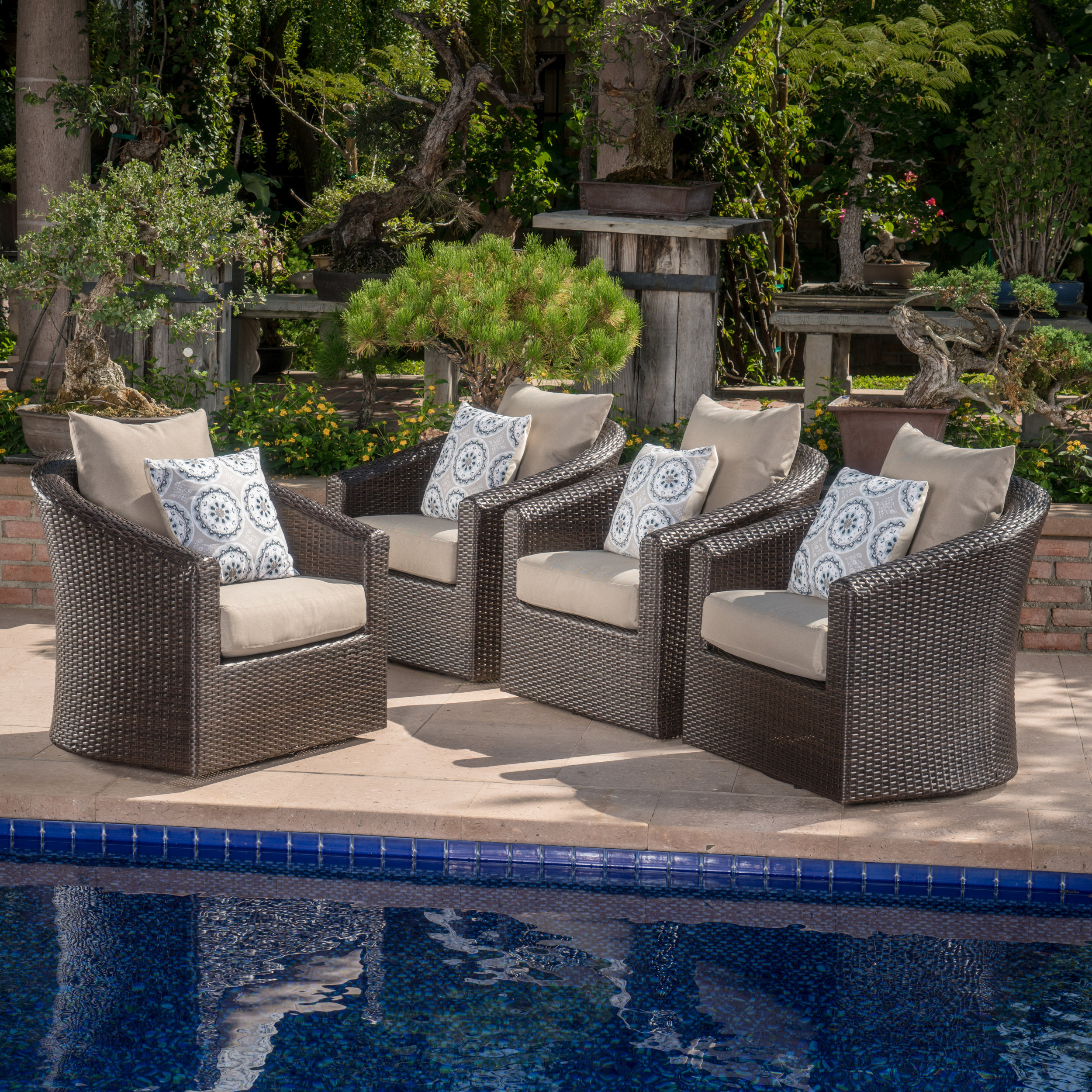 Red barrel studio dierdre modern outdoor wicker swivel club patio chair with cushions wayfair