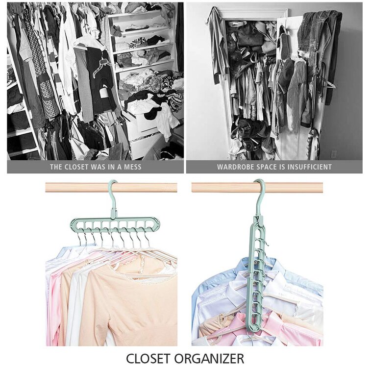 4 PCS Space Saving Hangers Organizer Cascading Features,9 Slots Multifunctional Smart Clothing Stacking Hanger,2 Hook Magic Hangers 