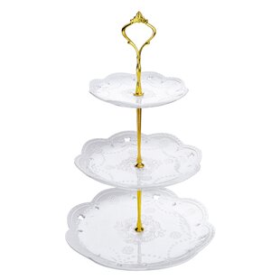 White and Multicolored 9 & 6 2 Tier Resin Cake Stand Fruit Confetti Pieces Gold Fixtures
