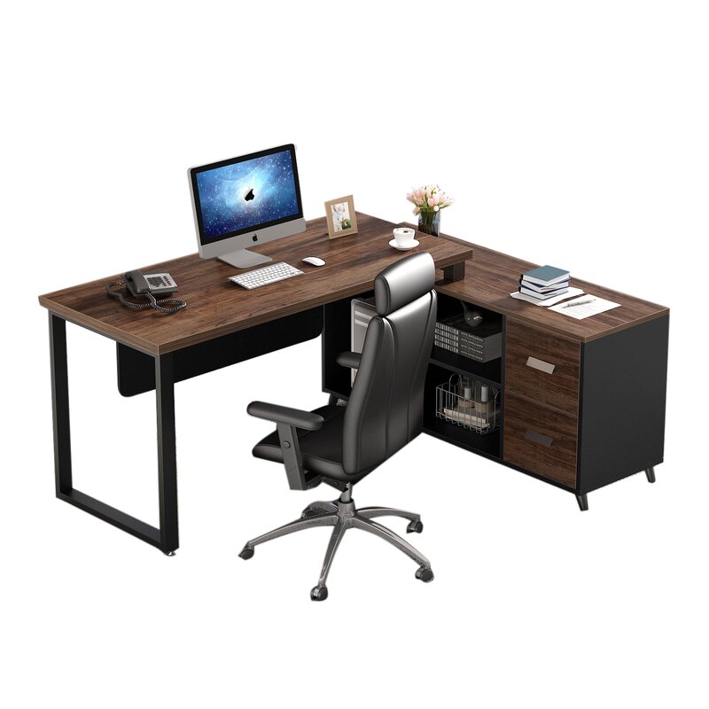 Latitude Run® L-Shaped Computer Desk, 55 Inch Large Executive Corner ...
