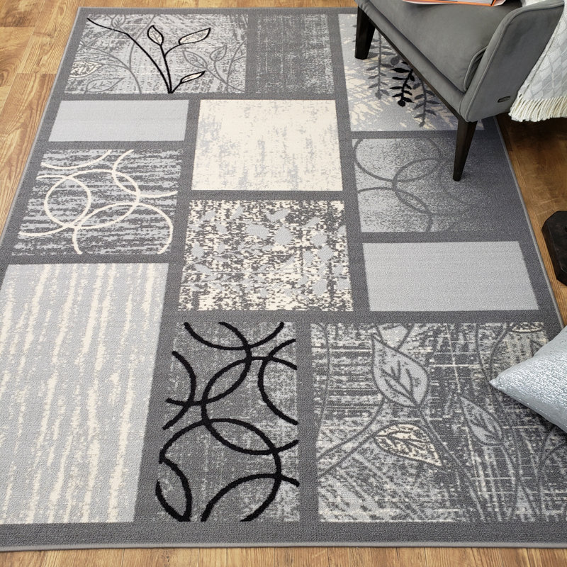 Orren Ellis Blandi Frame Bo Rubber Backed Gray Area Rug Rubber Backed Gray Area Rug