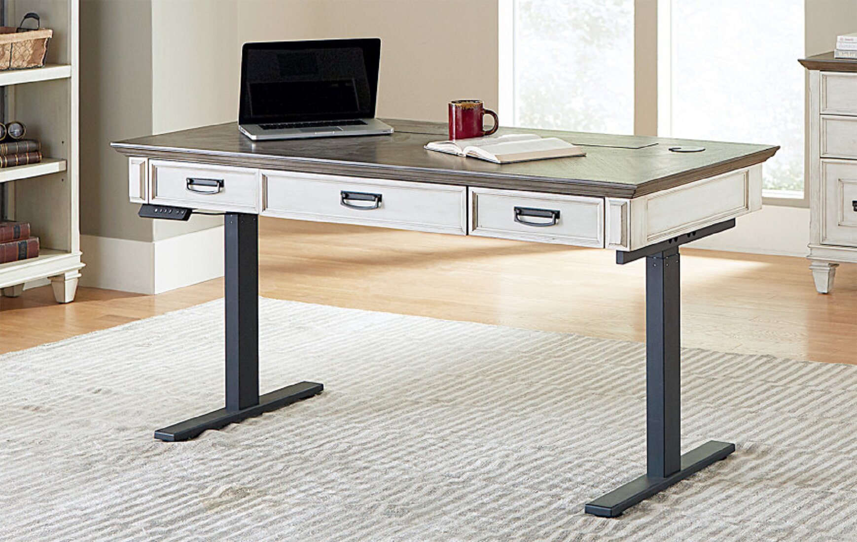 electric height adjustable desk with drawers