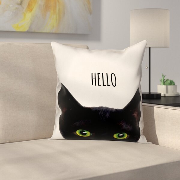 Gorgeous Black Cat Black Border Satin Feel Cushion Cover With Pillow I AC-1-CSB 