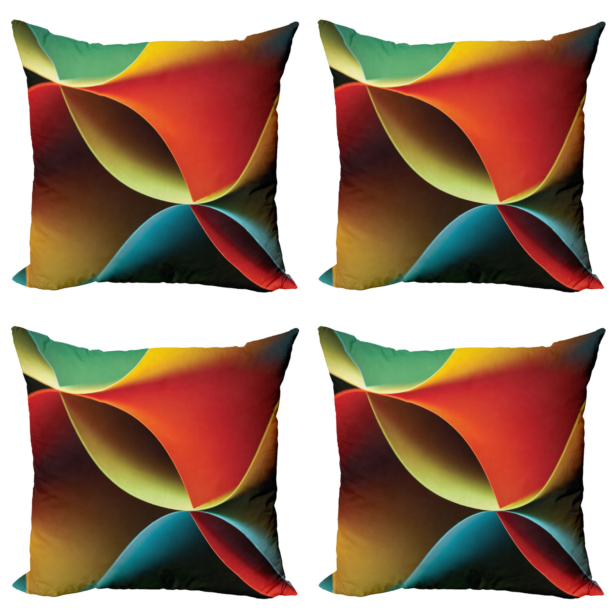 Ambesonne Abstract Throw Pillow Cushion Case Pack Of 4, Graphic Curved  Origami Design With Colored Details Work Of Art, Modern Accent Double-Sided  