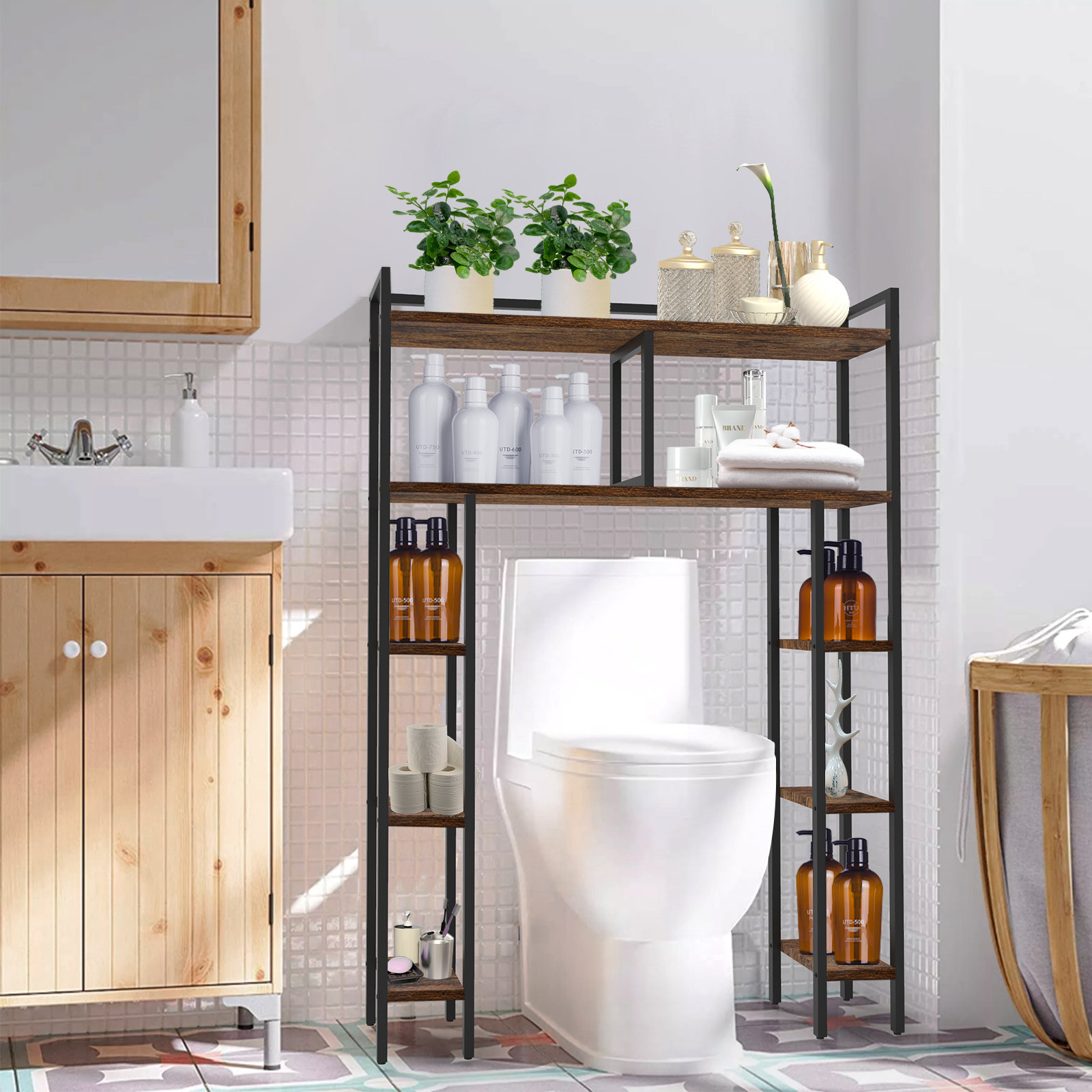 Bathroom Space Saver Over Toilet Cabinet Shelf Storage Towel Rack Organizer Wood 
