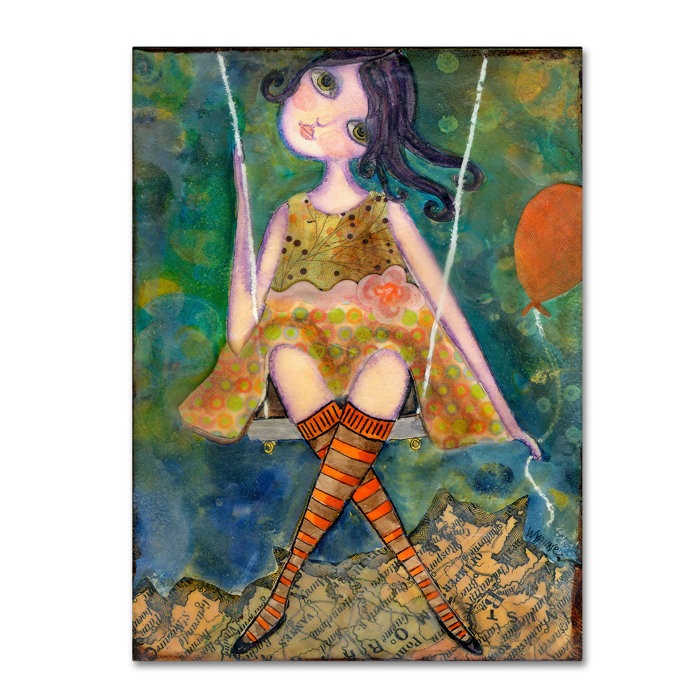 Trademark Art Big Eyed Girl Swing Graphic Art Print On Wrapped