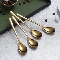 Gold Tea Spoon bon miroir Polonais Acier Inoxydable 18/10 S Argent Scoop 7pcs