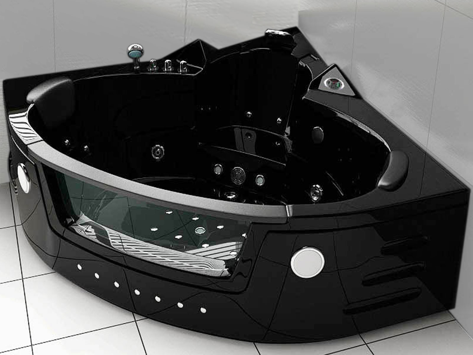 Simba USA 80" x 60" Corner Acrylic Bathtub with Faucet Light Heat ...
