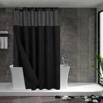 Pure Color Black Shower Curtain Bathroom Mat Waterproof Fabric & 12 Hooks 72x72" 