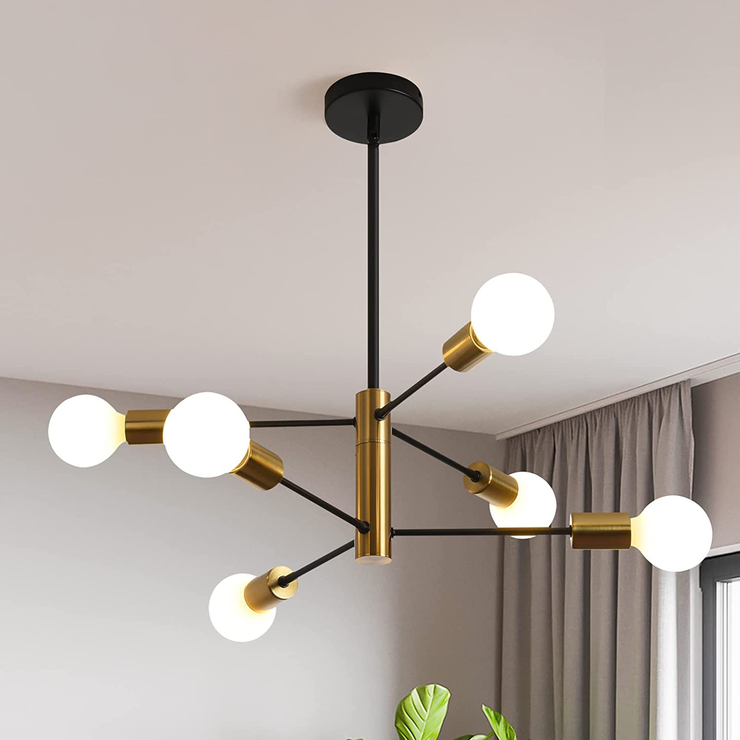Modern 5 Lights Chandeliers Pendant Light Industrial Gold Metal Ceiling Fixtures 