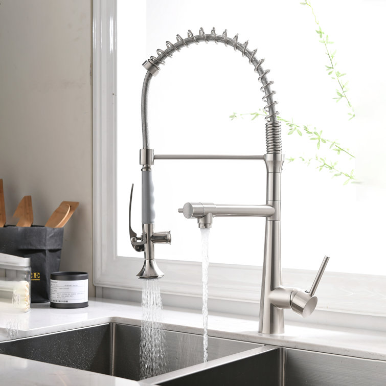 Commercial Kitchen Sink Faucet Single Handle Modern Kitchen Faucets With  Pull Down Sprayer Solid Brass Taps in , Brushed Nickel