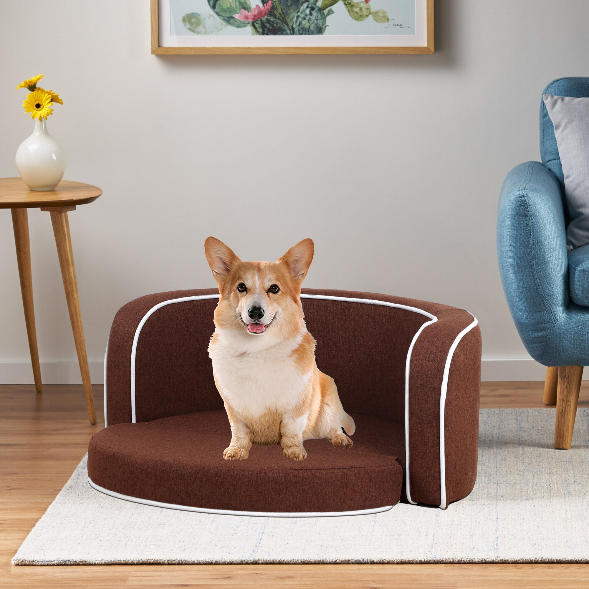vervorming bereik opening COLEUR DOR 30" Wooden Round Pet Sofa, Dog Sofa, Dog Bed, Cat Bed, Cat Sofa  With Cushion | Wayfair