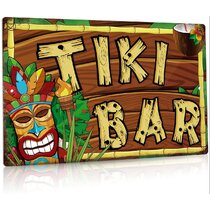 Hawaiian Tiki Bar Sign Luau Party Tropical Plaque Blue 15" x 4" Hanging Decor 