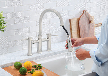 Empressa Pull Down Dual Spray Bridge Kitchen Faucet Blanco Finish