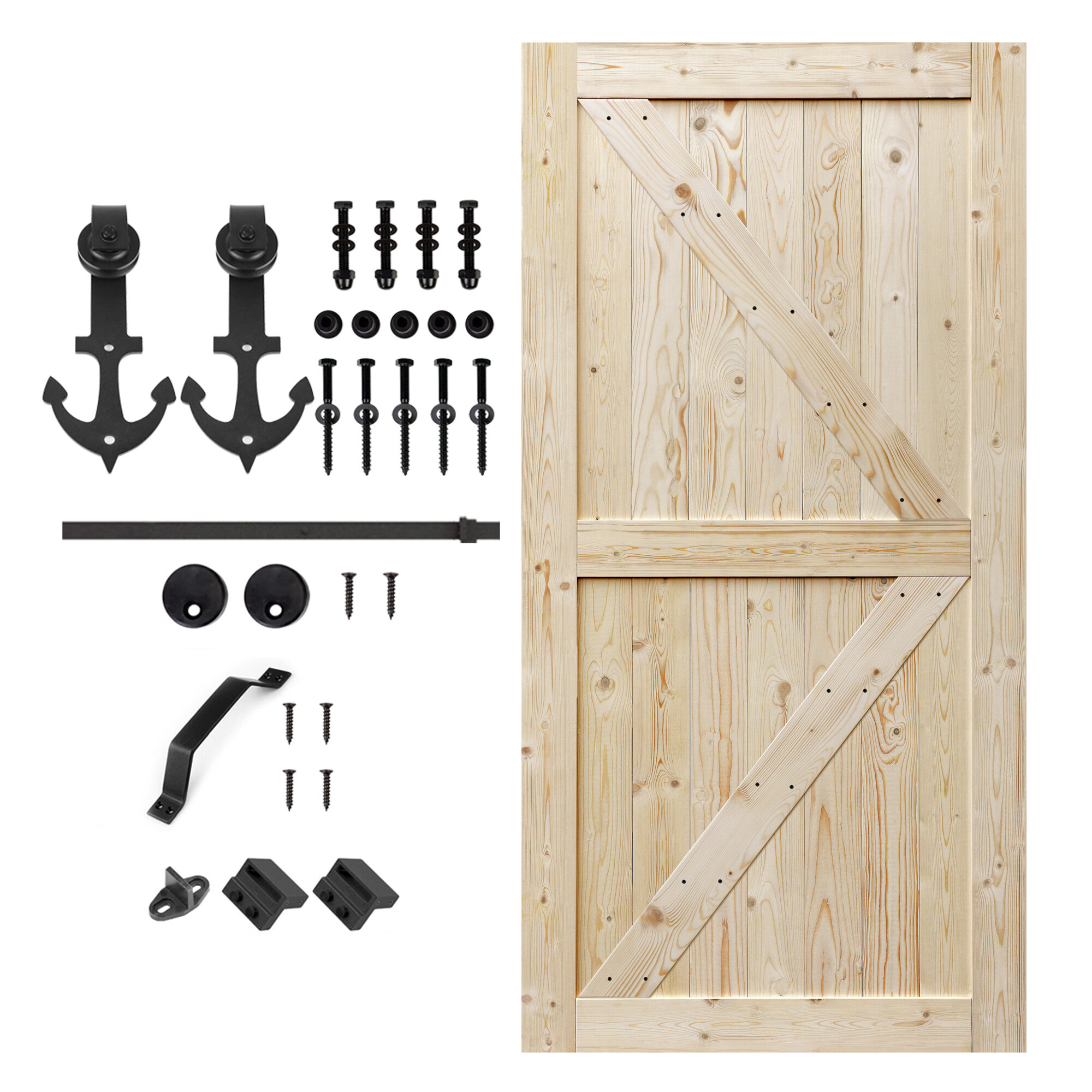 S&Z TOPHAND Paneled Wood Unfinished Barn Door With Installation ...