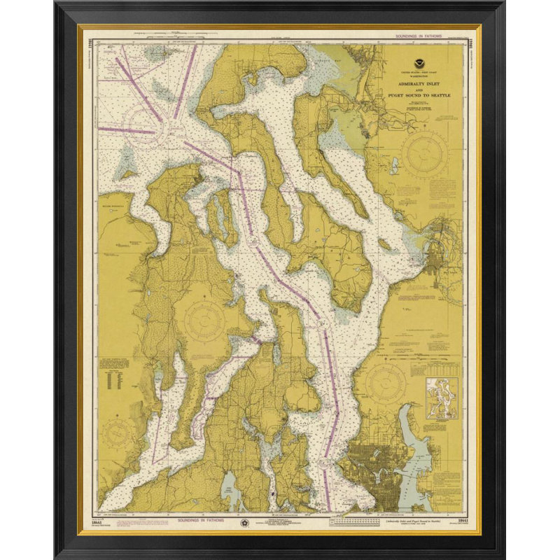 Global Gallery Nautical Chart Admiralty Inlet And Puget Sound To Seattle Ca 1975 Sepia Tinted Framed Graphic Art On Canvas Wayfair