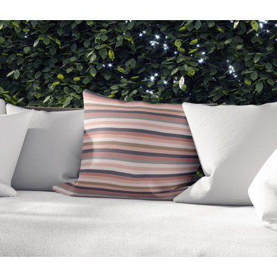 Ketner Cotton Indoor  Outdoor Striped Pillow Highland Dunes Color PinkGray Size 18 x 18