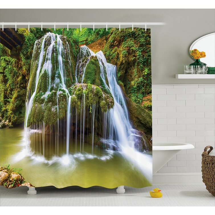 Waterfall and Spring Flower Polyester Fabric Bath Shower Curtains Assorted Sizes 