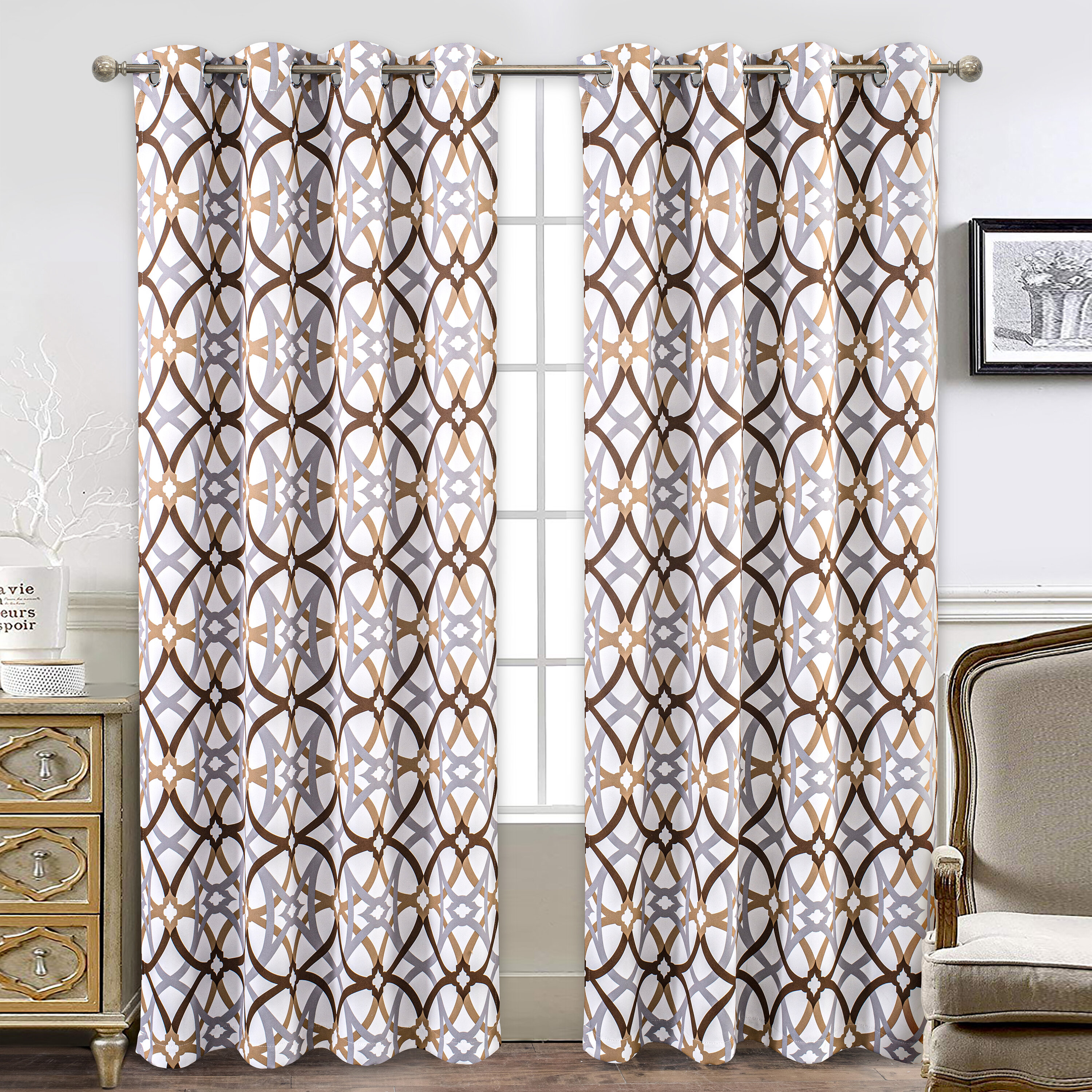 Pair Geometric Alexander Blackout Weave Window Curtain Panels With Grommets 