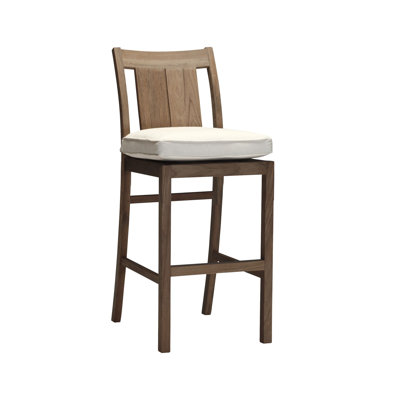 Croquet 265 Teak Patio Bar Stool With Cushion Summer Classics Frame Finish Oyster Teak Cushion Color Bistro Stripe Flamingo Outdura